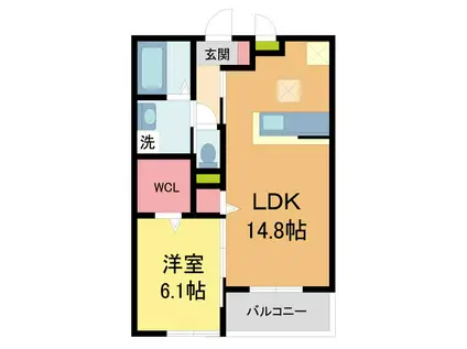 ミツボシヤマモトビレッジ(1LDK/2階)の間取り写真