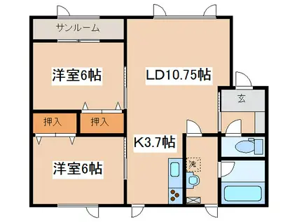 ＪＲ根室本線 釧路駅 車で10分 2階建 築18年(2LDK/1階)の間取り写真