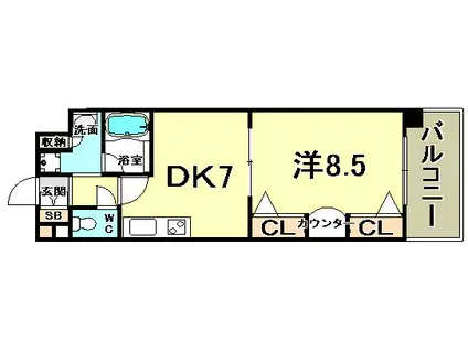 KAISEI新神戸(1DK/11階)の間取り写真