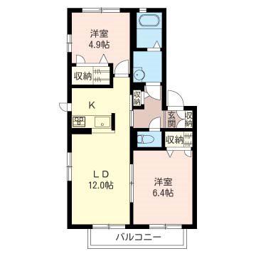 バルドゥールI番館(2LDK/1階)の間取り写真