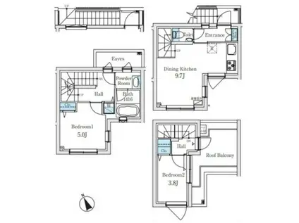 アグレシオテラス恵比寿(2DK/2階)の間取り写真