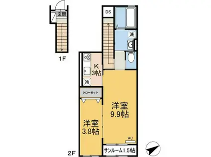 R I V E R J U A(2SK/2階)の間取り写真