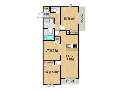 ヘーベルメゾン・コルシカ(3LDK/2階)の間取り写真