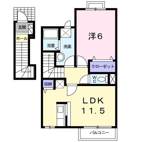 カサ・フローレス(1LDK/2階)の間取り写真