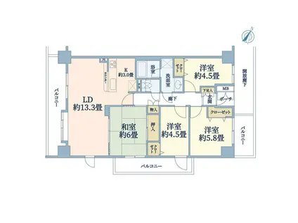 東急ドエルアルス八乙女(4LDK/8階)の間取り写真