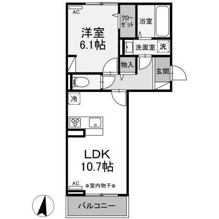 スリーライン高崎(1LDK/2階)の間取り写真