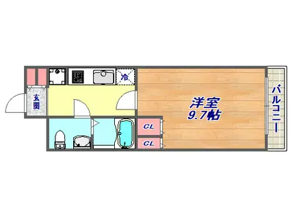 カサグランデ魚崎Ⅲ(1K/1階)の間取り写真