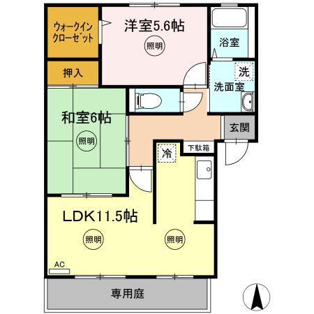 パインズコート新居E(2LDK/1階)の間取り写真