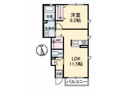 シャーメゾン稗田西(1LDK/1階)の間取り写真