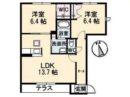 ヴィラ・ロトス C棟(2LDK/1階)の間取り写真