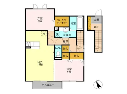 D‐ROOMウル・シャンティ B201(2LDK/2階)の間取り写真