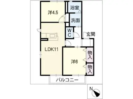 ジュネスA(2LDK/2階)の間取り写真