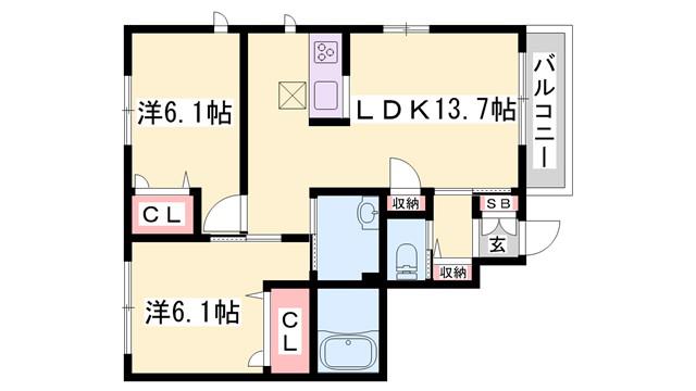 シャーメゾンリエート(2LDK/1階)の間取り写真