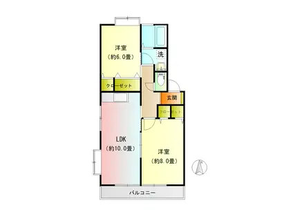 KGハイツ IX(2LDK/2階)の間取り写真