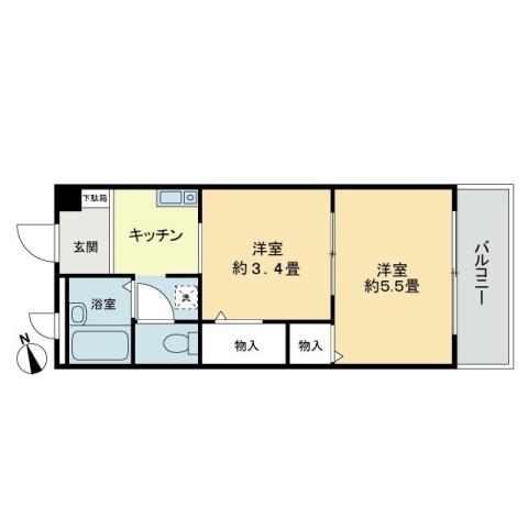 フィネス中屋敷(2K/1階)の間取り写真