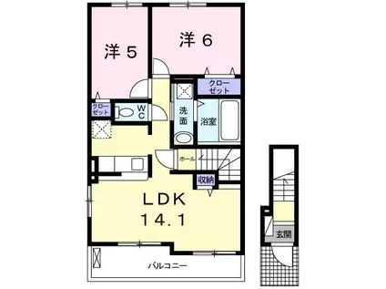 クールス(2LDK/2階)の間取り写真