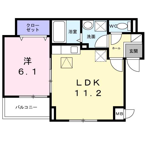 ウエストレイク(1LDK/1階)の間取り写真