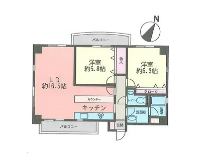ポートイレブン(2LDK/2階)の間取り写真