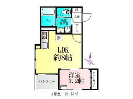 BAU宮町I(1LDK/3階)の間取り写真