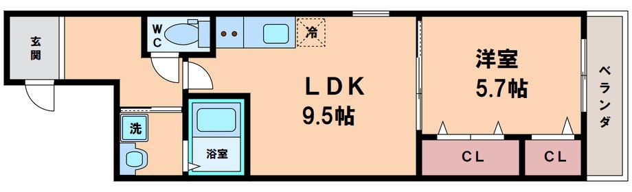 CASA DORO清水丘(1LDK/3階)の間取り写真