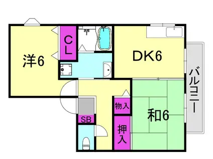 レバント夙川(2DK/2階)の間取り写真