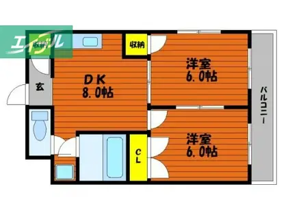 笹山マンション(2DK/8階)の間取り写真