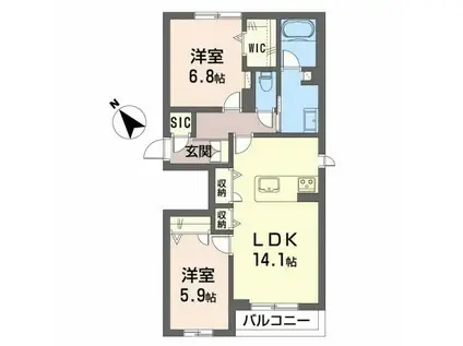 シャーメゾン瑞穂(2LDK/2階)の間取り写真