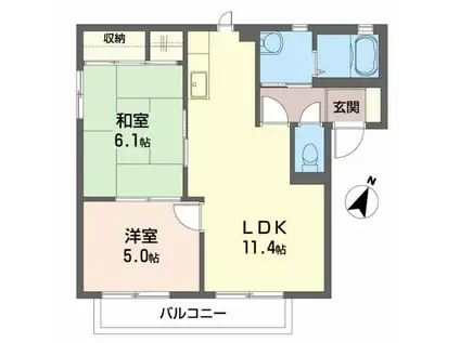 メゾンドブライトン B(2LDK/2階)の間取り写真