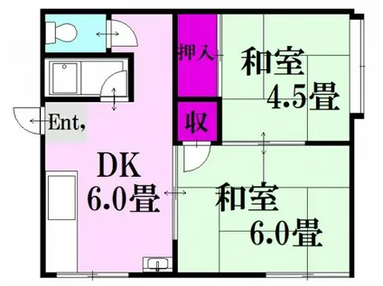 ヴィラ宮島口B(2DK/2階)の間取り写真