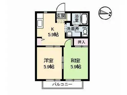 カーサ 五番館(2K/2階)の間取り写真