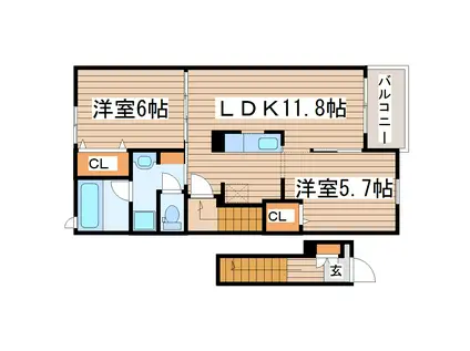 ソレイユ(2LDK/2階)の間取り写真