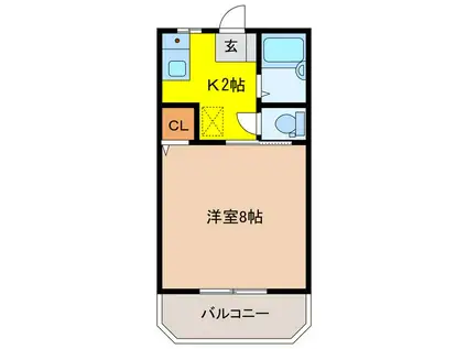 カサグランデ宇部(1K/2階)の間取り写真