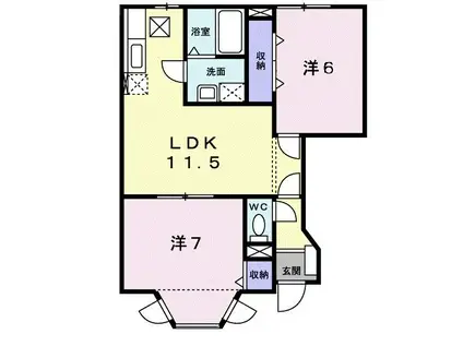 フォンテーヌ II(2LDK/1階)の間取り写真