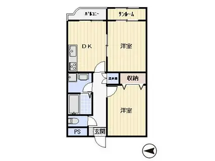 アンソレイユ野神(2DK/2階)の間取り写真