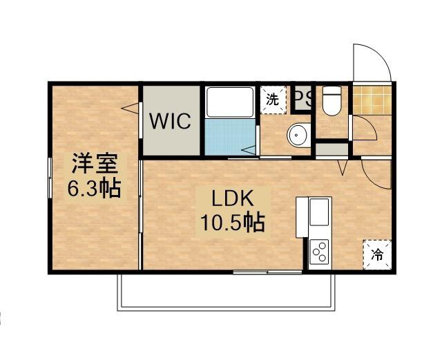 HONULEA仙北(1LDK/1階)の間取り写真