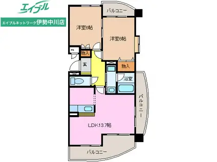 クレッシェンド美宇(2LDK/7階)の間取り写真