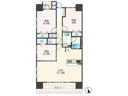 レーベン熊本新町エンブレス(3LDK/11階)の間取り写真