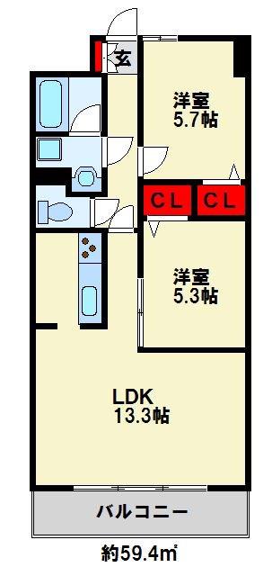 ルネックスII(2LDK/6階)の間取り写真