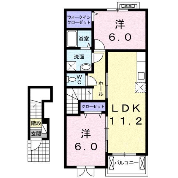 サウス ウェルズ1(2LDK/2階)の間取り写真