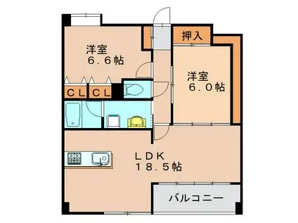 カーサデカゲトレス(2LDK/3階)の間取り写真