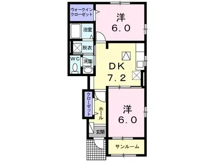 エスペランサII(2DK/1階)の間取り写真