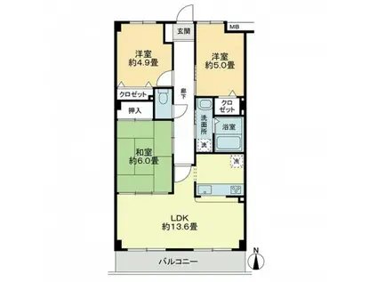 フィネス衣山(3LDK/2階)の間取り写真