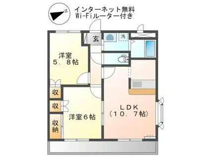 パンプルムース(2LDK/2階)の間取り写真