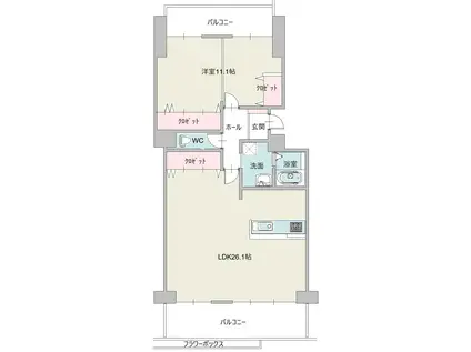 西宮香枦園ロジュマン(1LDK/6階)の間取り写真