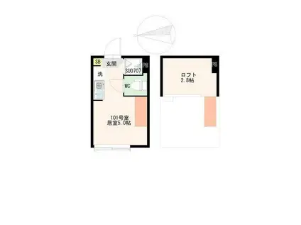 ヴィラ・エスポワール祖師ヶ谷大蔵(ワンルーム/1階)の間取り写真