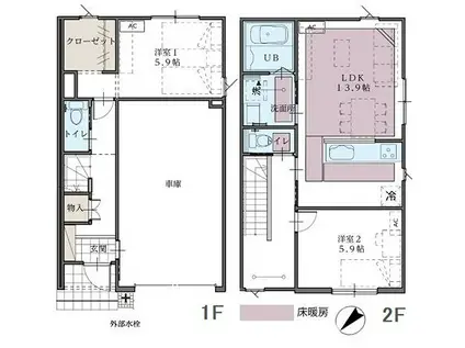 リースORレント/スターティングホーム上袋B棟(2LDK/1階)の間取り写真