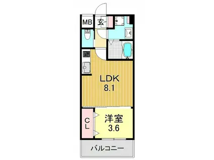 カウニスヒラノ(1LDK/4階)の間取り写真