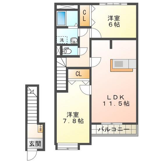 サンプレイスM A棟(2LDK/2階)の間取り写真