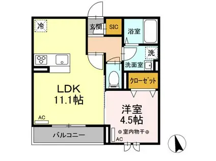 D-ROOM卸町 II(1LDK/3階)の間取り写真