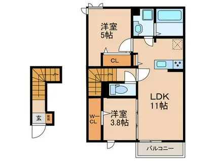 D-ROOM TK A棟(2LDK/2階)の間取り写真